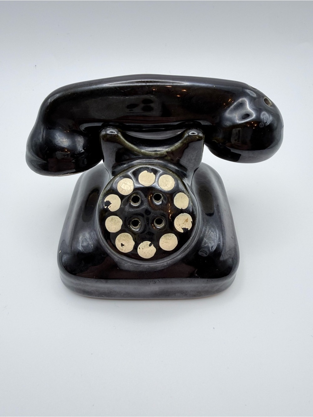 Vintage Black Ceramic Rotary Phone Salt Pepper Shakers Set Retro MCM Decor